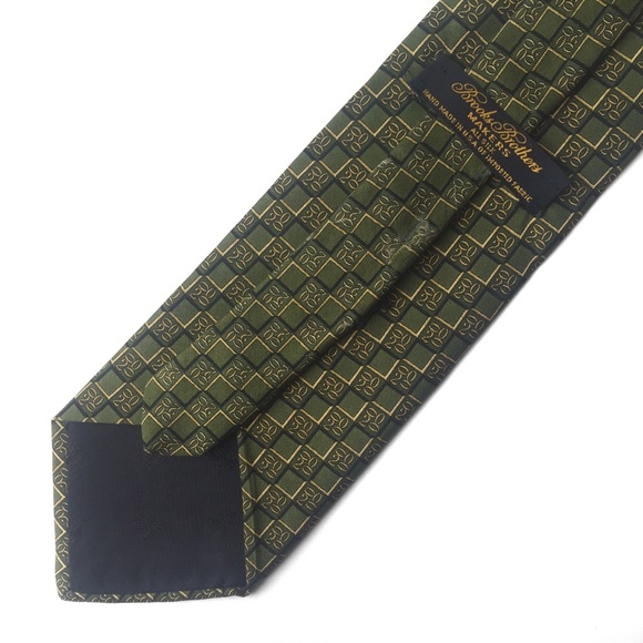 BROOKS BROTHERS Silk Tie Olive Green and Gold ‘2000’ Vintage - Picture 3 of 8